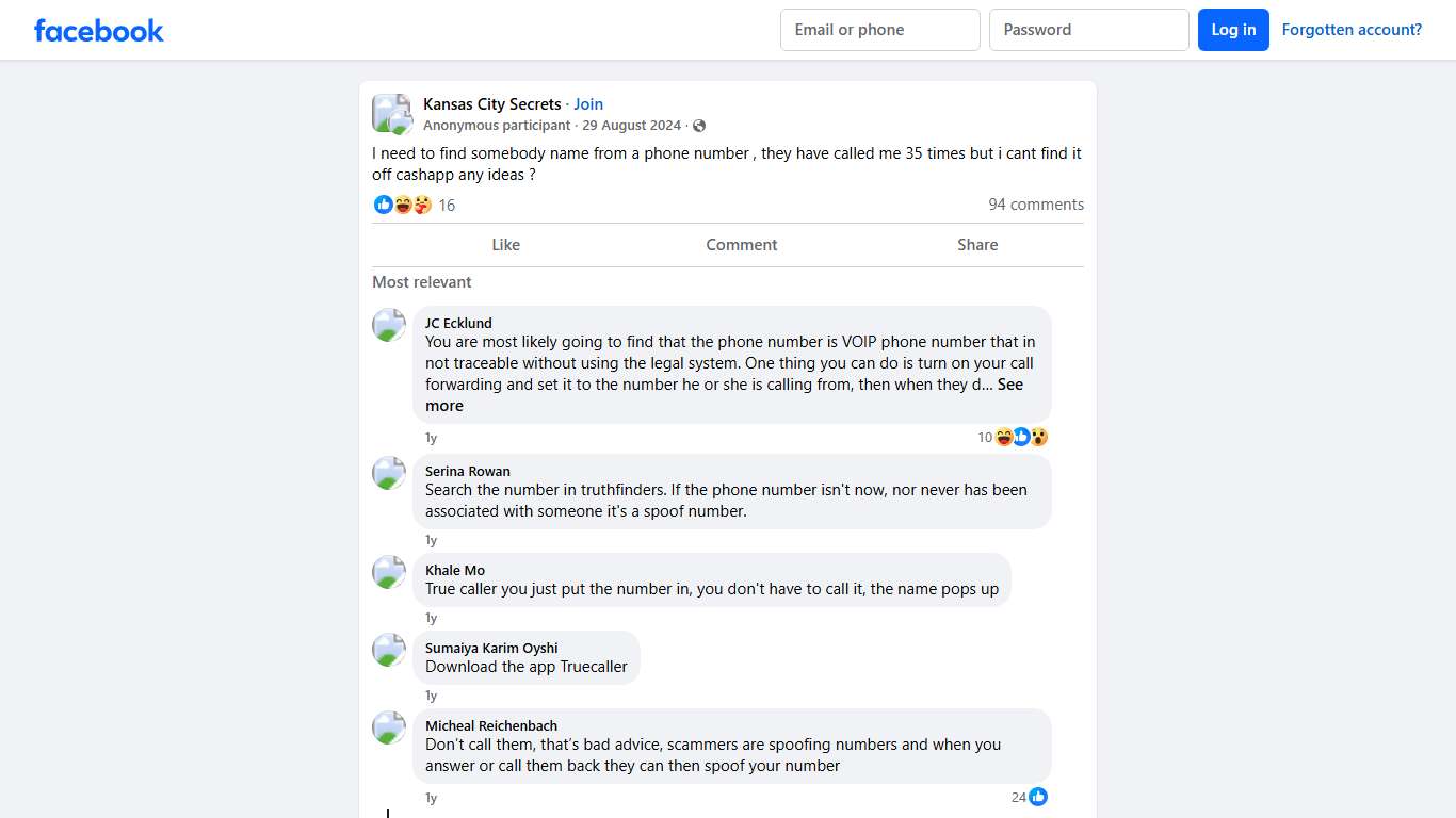 Kansas City Secrets | I need to find somebody name from a phone number , they have called me 35 times but i cant find it off cashapp any ideas | Facebook